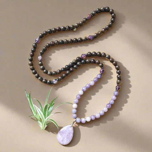 Bronzite & Lepidolite 108 Bead Mala - Spiral Circle