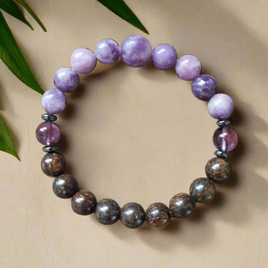 Bronzite & Lepidolite 108 Bead Mala - Spiral Circle