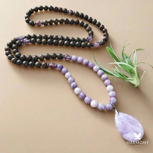 Bronzite & Lepidolite 108 Bead Mala - Spiral Circle