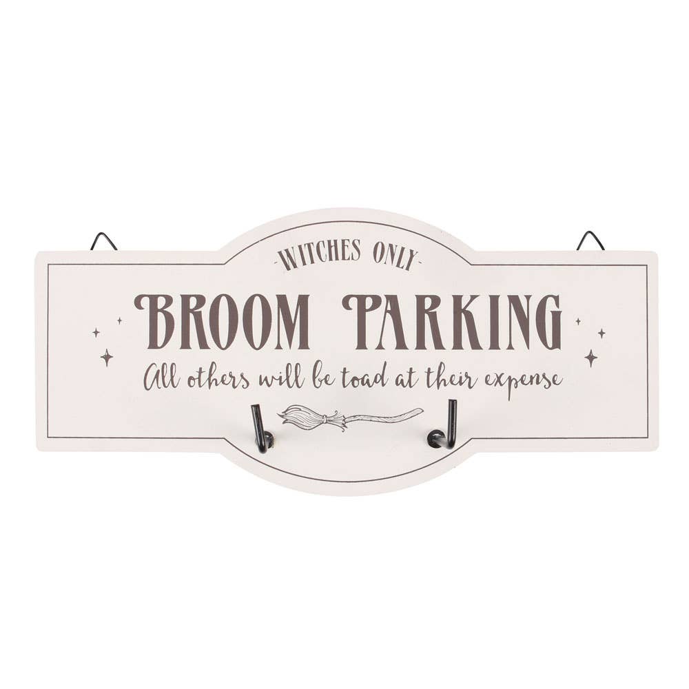 Broom Parking Halloween Wall Hook Sign - Spiral Circle