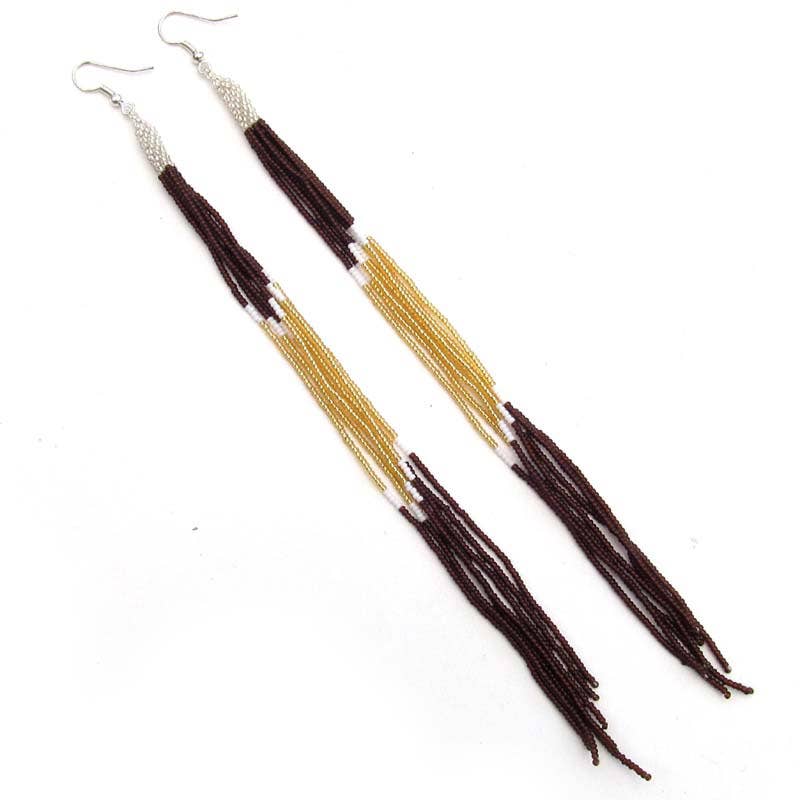 Brown Glass Seed Beaded Earrings - Spiral Circle