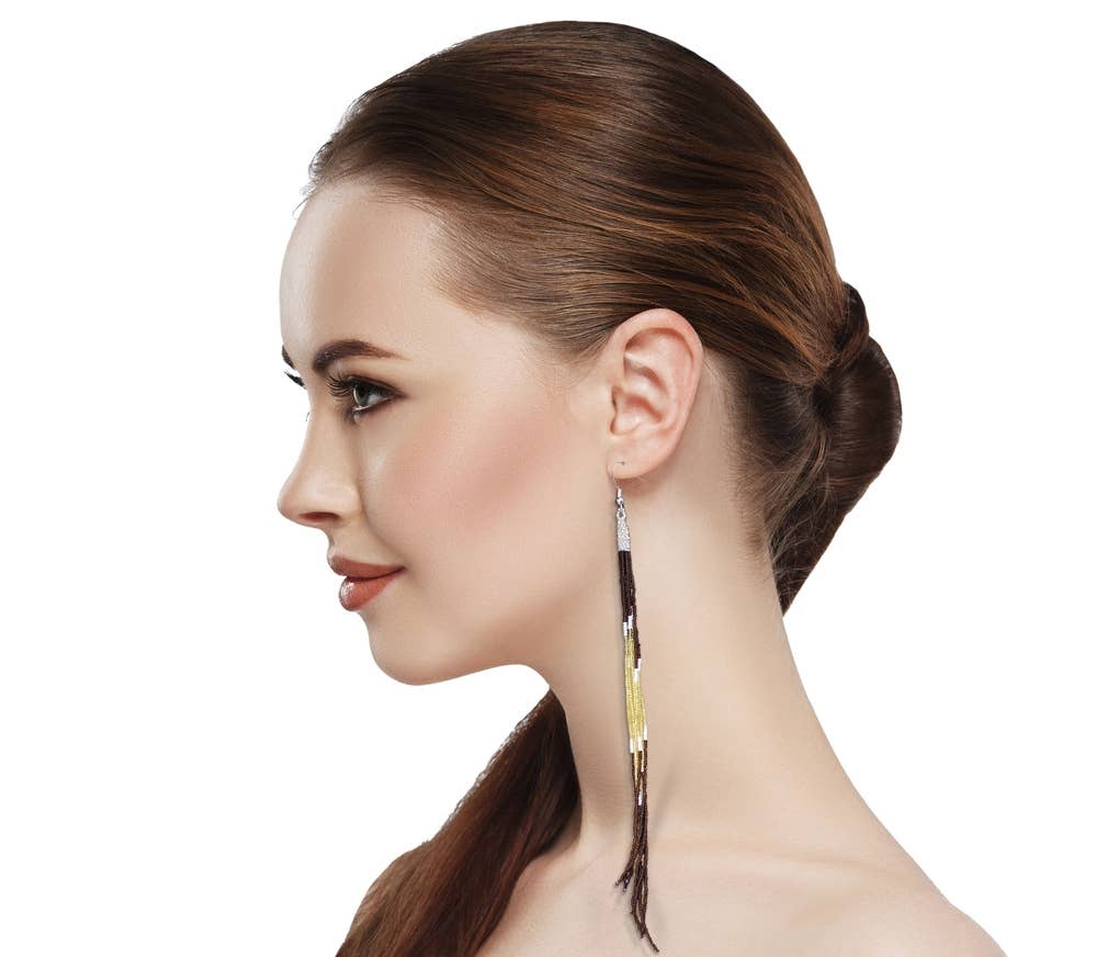 Brown Glass Seed Beaded Earrings - Spiral Circle