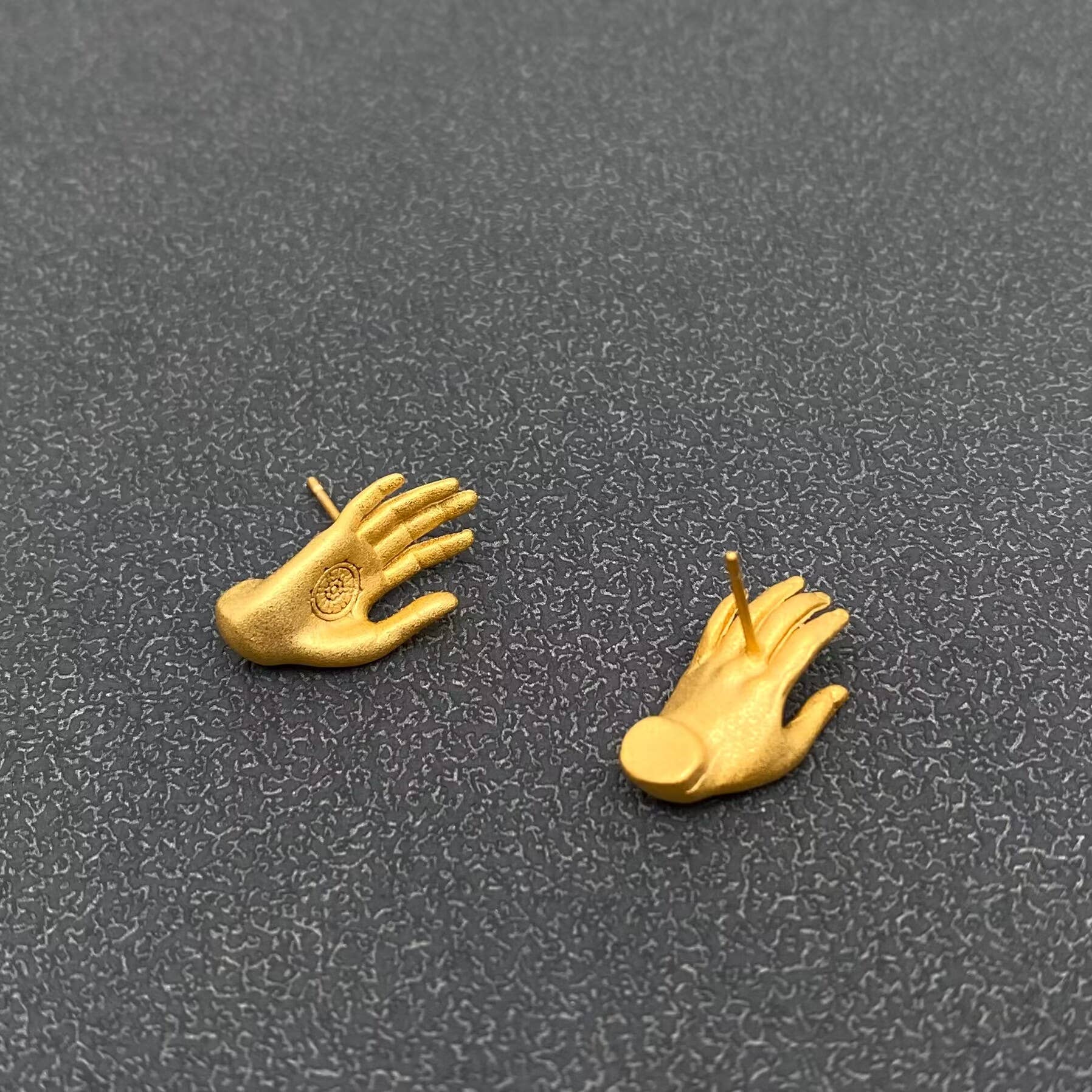 Buddhism Hand 14K Matte Gold Plated Ear Studs - Spiral Circle