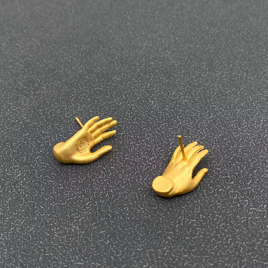 Buddhism Hand 14K Matte Gold Plated Ear Studs - Spiral Circle