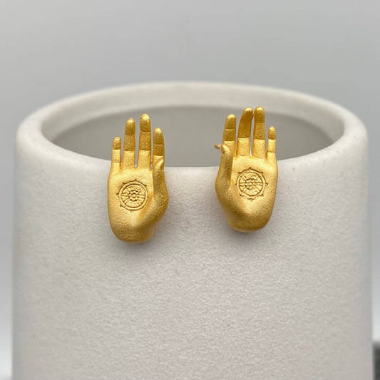Buddhism Hand 14K Matte Gold Plated Ear Studs - Spiral Circle