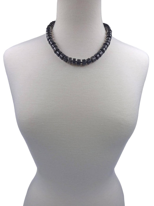 Button Shape Gem Black Tourmaline Necklace - Spiral Circle