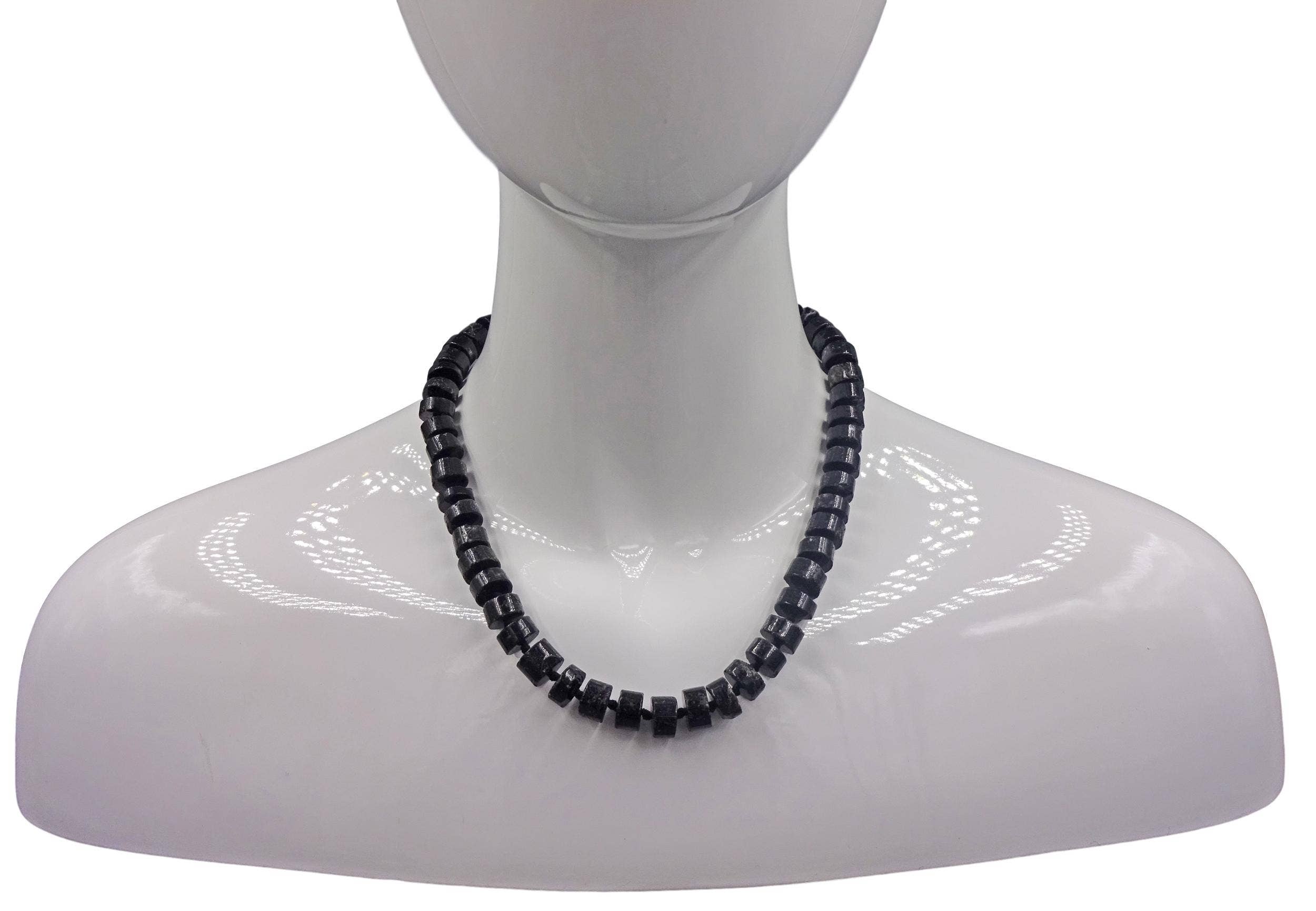 Button Shape Gem Black Tourmaline Necklace
