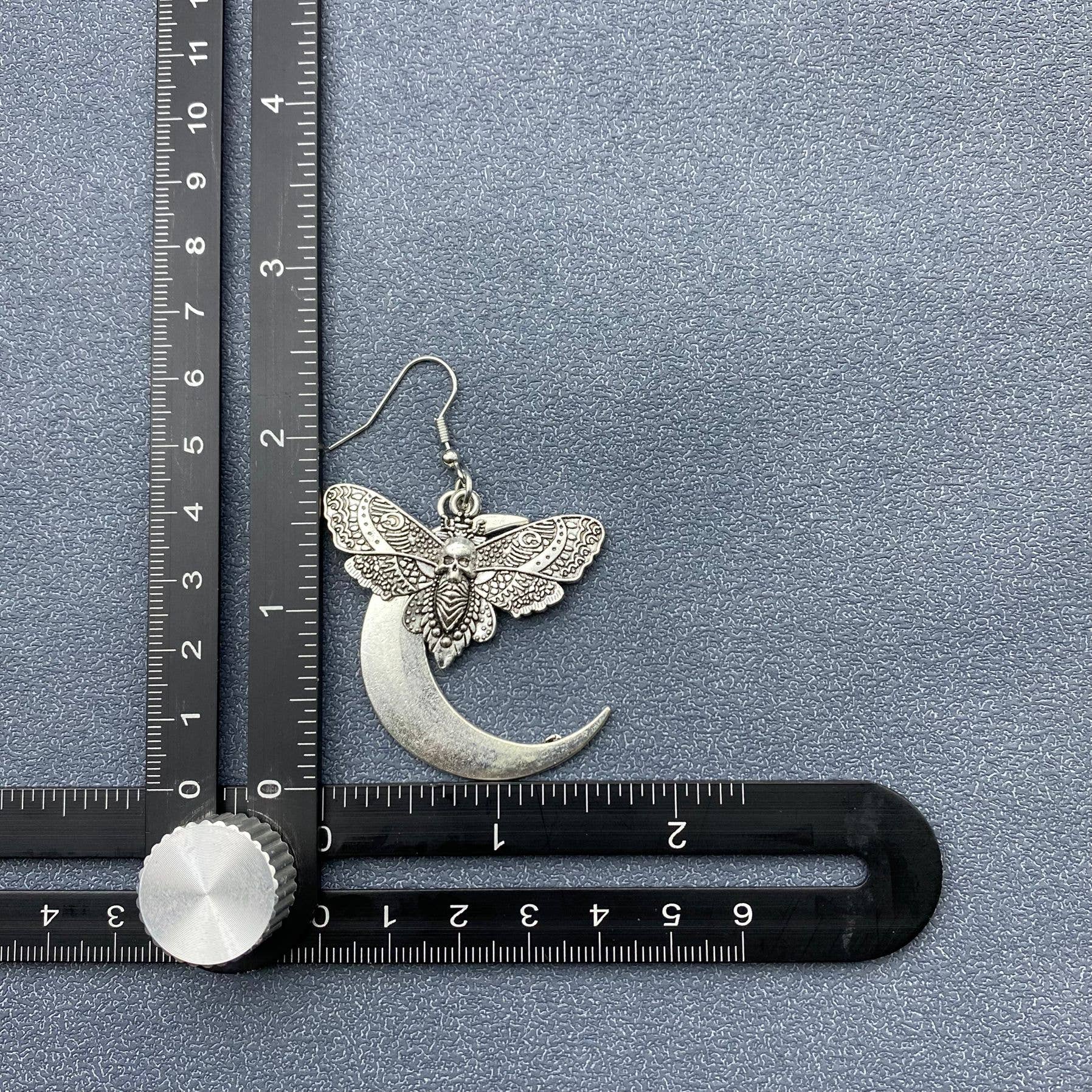 Gothic Skull Moth Moon Dangle Earrings