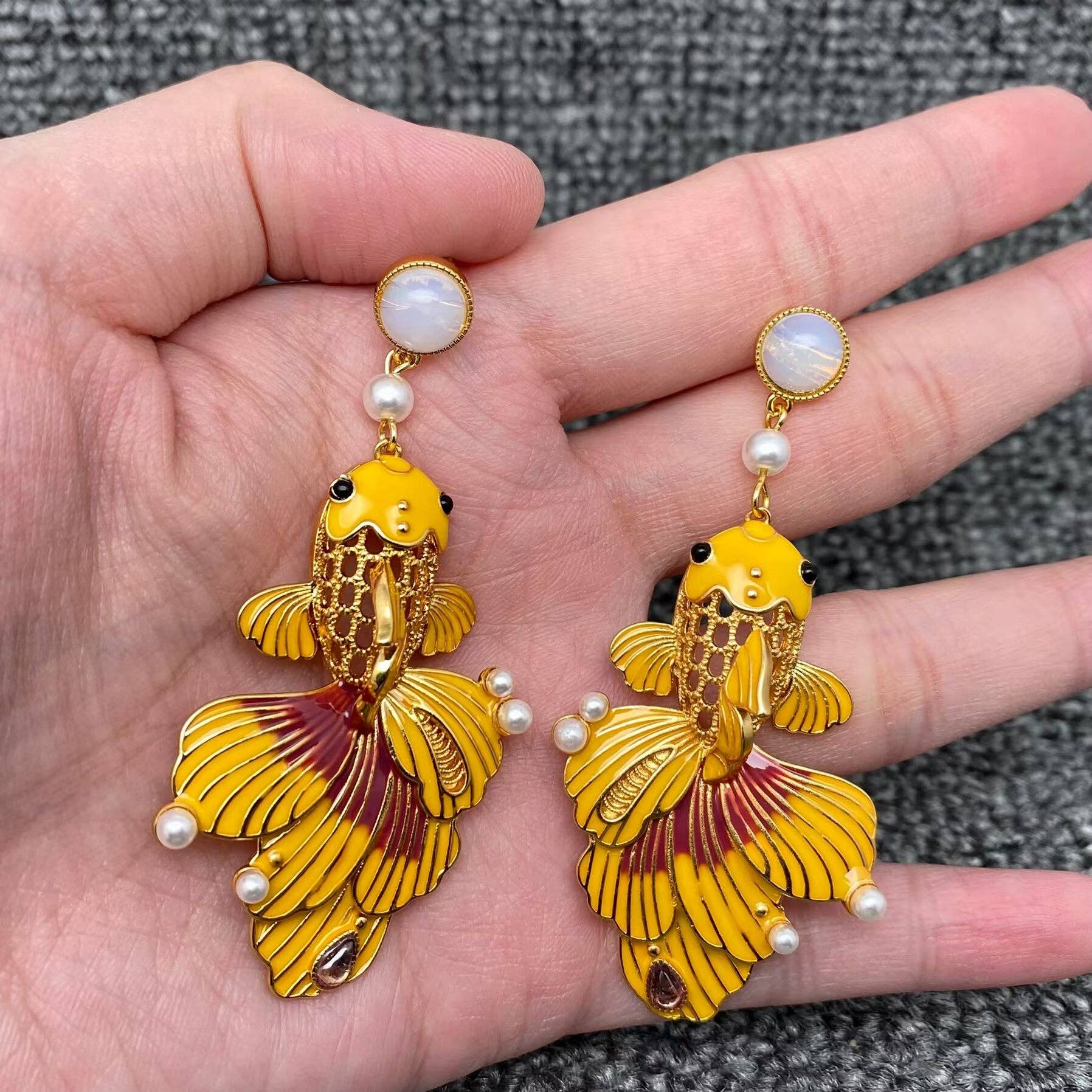 Enamel Goldfish Dangle Earrings