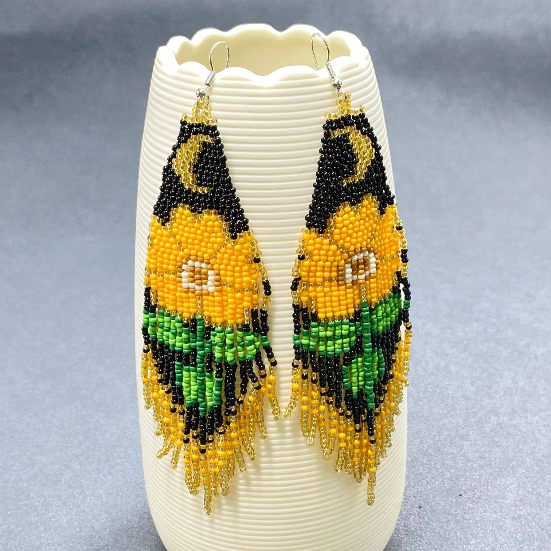Sunflower Seed Beads Fringe Earrings
