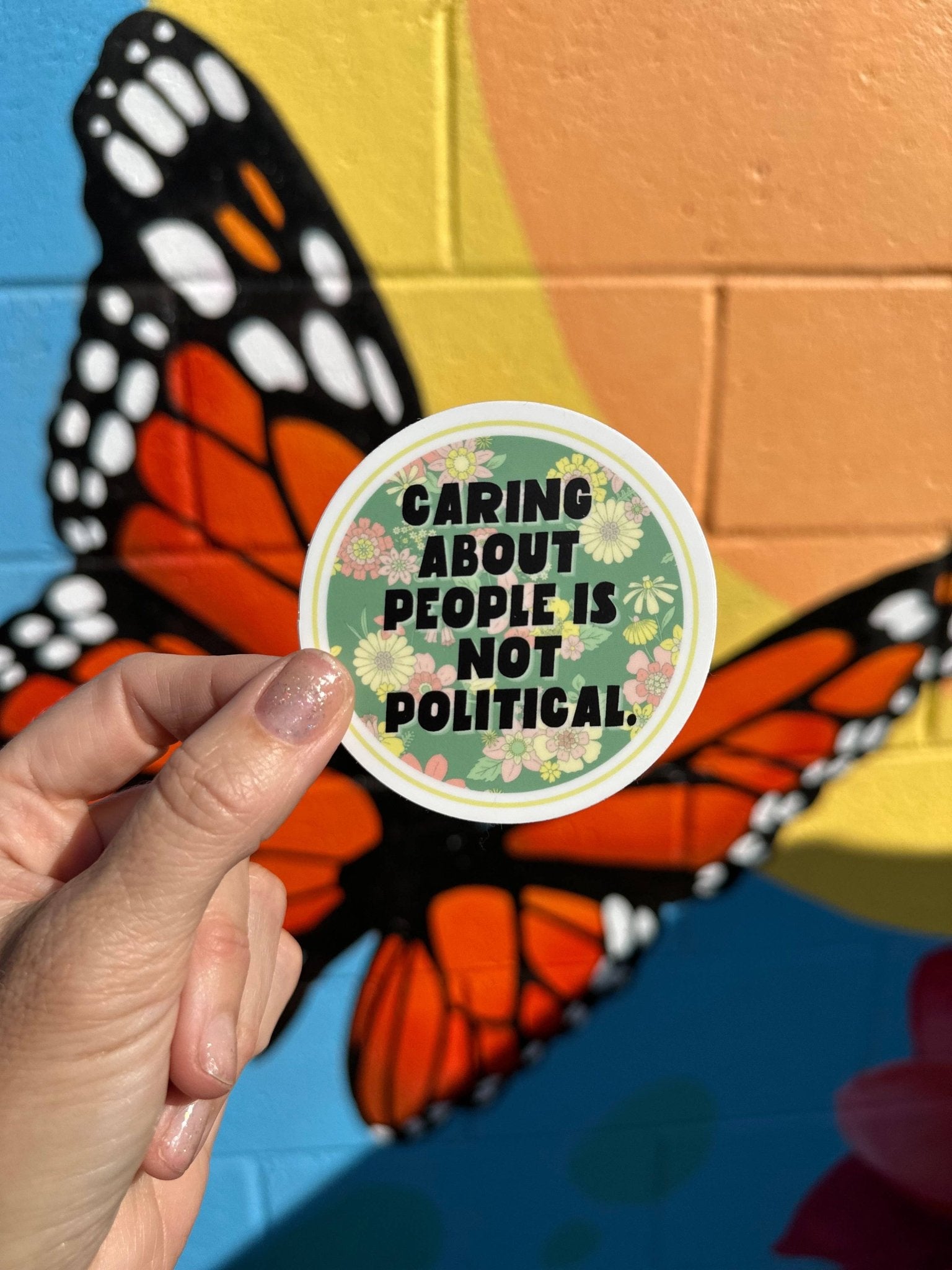 Caring About People Is Not Political Sticker - Spiral Circle