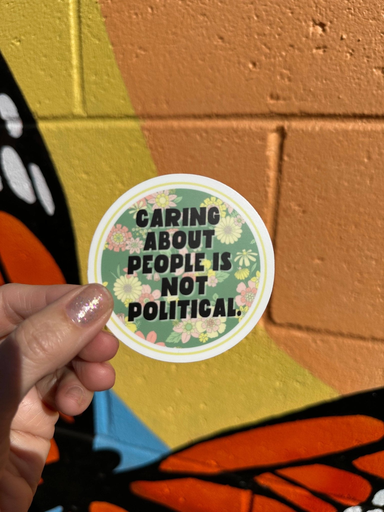 Caring About People Is Not Political Sticker - Spiral Circle