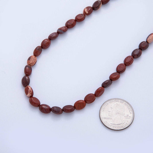 Carnelian Oblong Oval Gemstone Bead Necklace | 18K Gold Plated - Spiral Circle