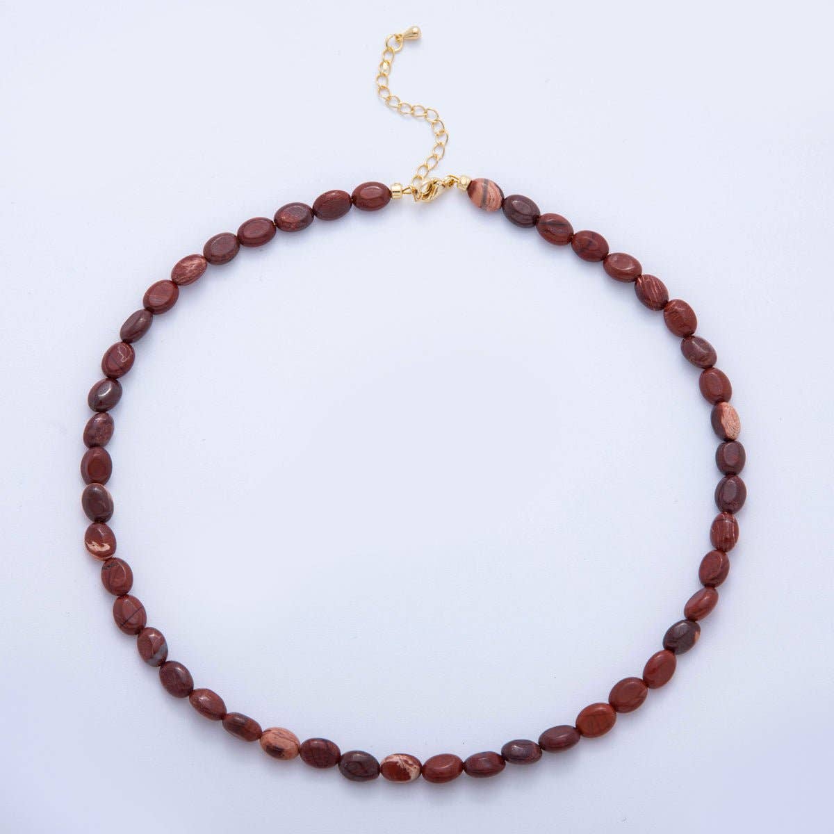 Carnelian Oblong Oval Gemstone Bead Necklace | 18K Gold Plated - Spiral Circle