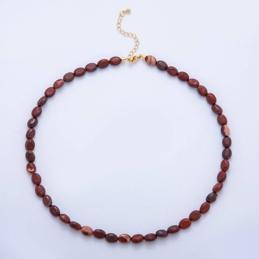 Carnelian Oblong Oval Gemstone Bead Necklace | 18K Gold Plated - Spiral Circle