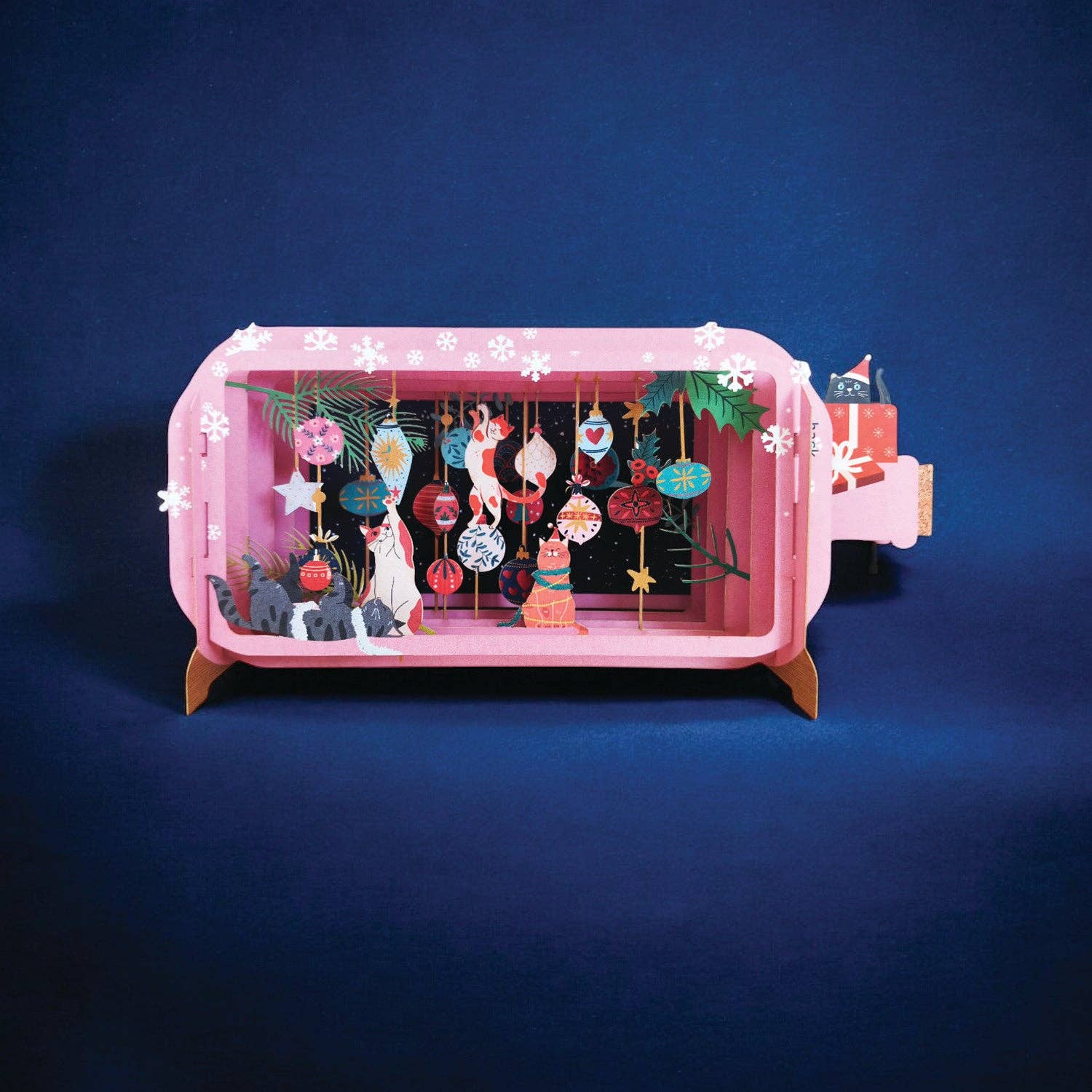 Cat Christmas Ornaments | Message in a Bottle Pop Up Card - Spiral Circle