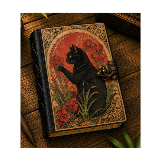 Cat Handmade Leather Tarot Journal for Spiritual Shops Book - Spiral Circle