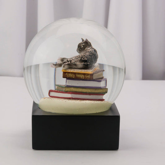 Cat on Books Snow Globe - Spiral Circle