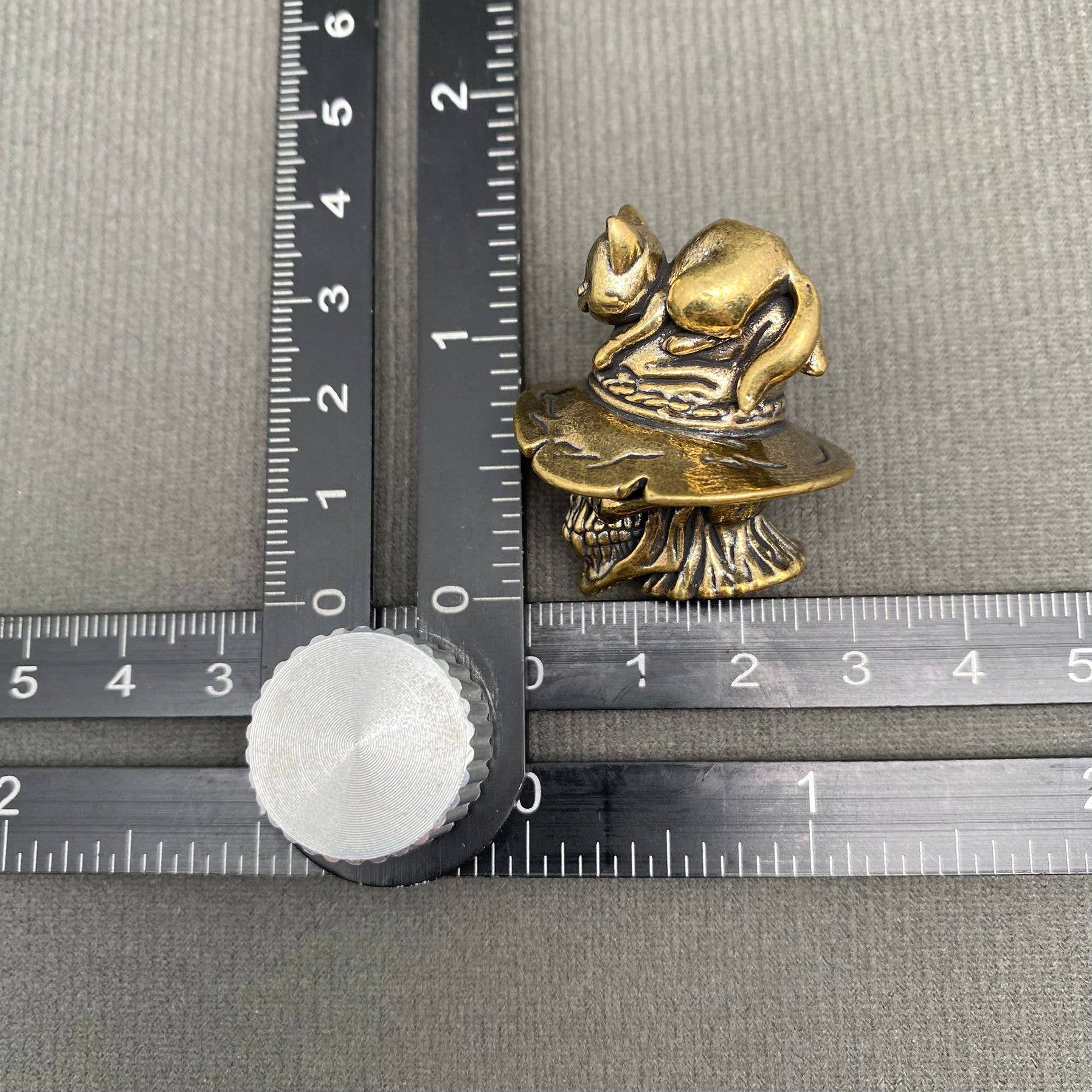 Cat On The Skull | Brass Figurine - Spiral Circle