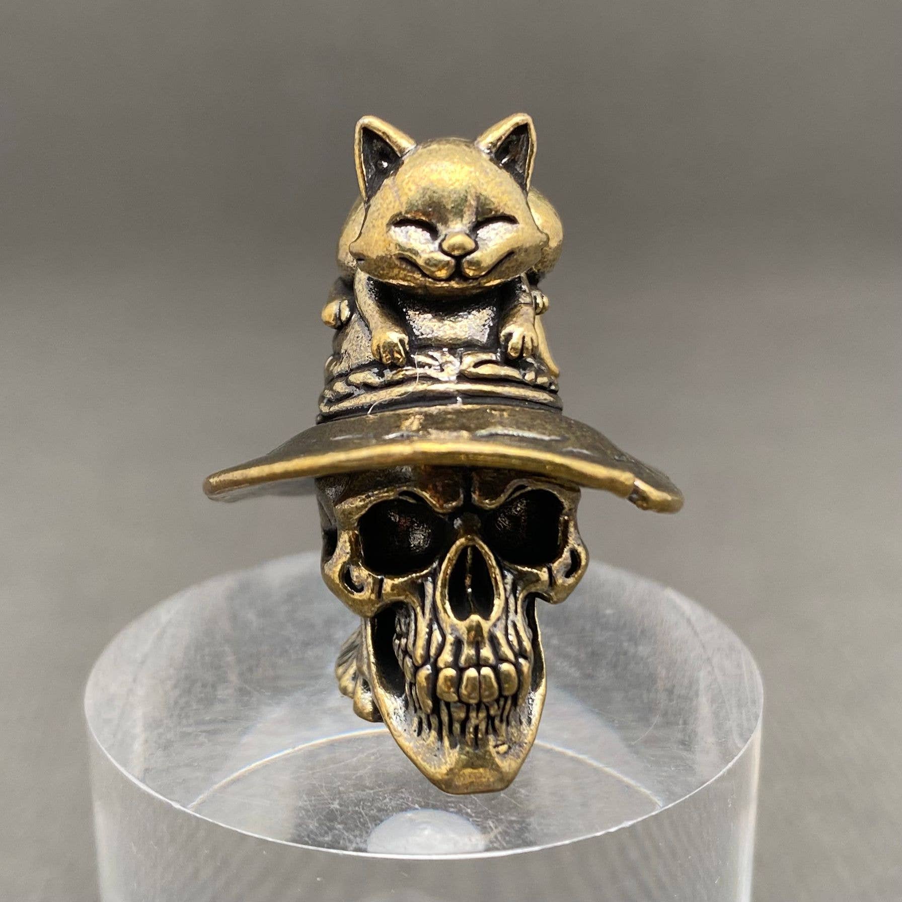 Cat On The Skull | Brass Figurine - Spiral Circle