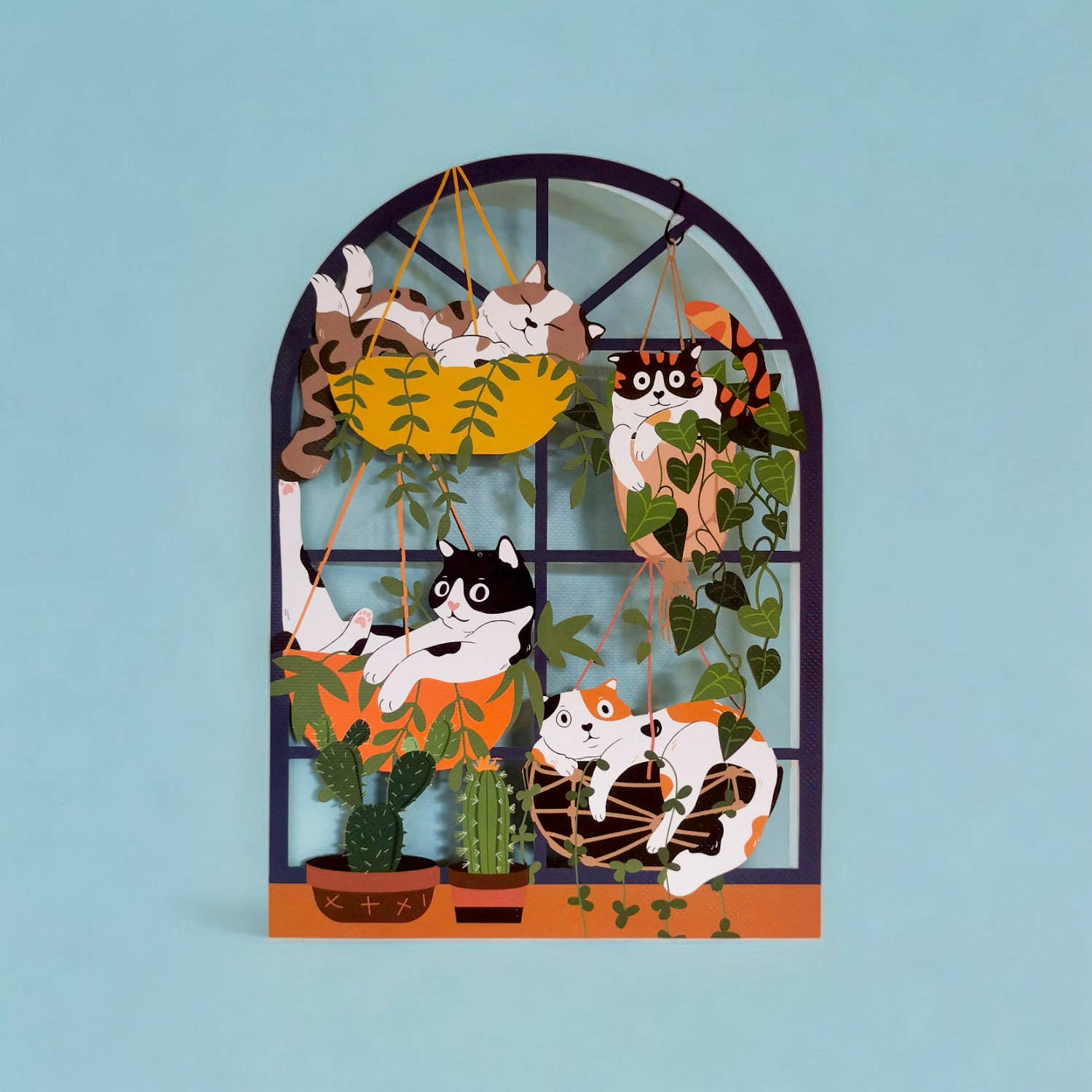 Cats in Window | Laser Cut Card - Spiral Circle