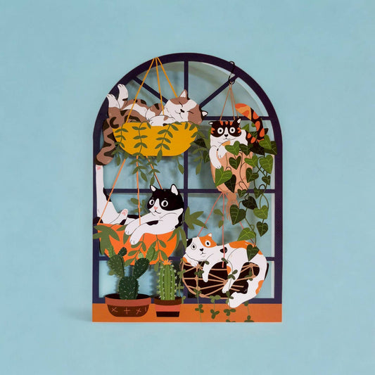 Cats in Window | Laser Cut Card - Spiral Circle