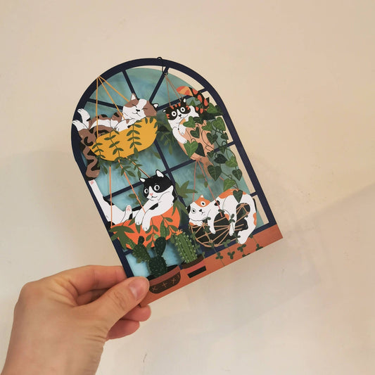 Cats in Window | Laser Cut Card - Spiral Circle