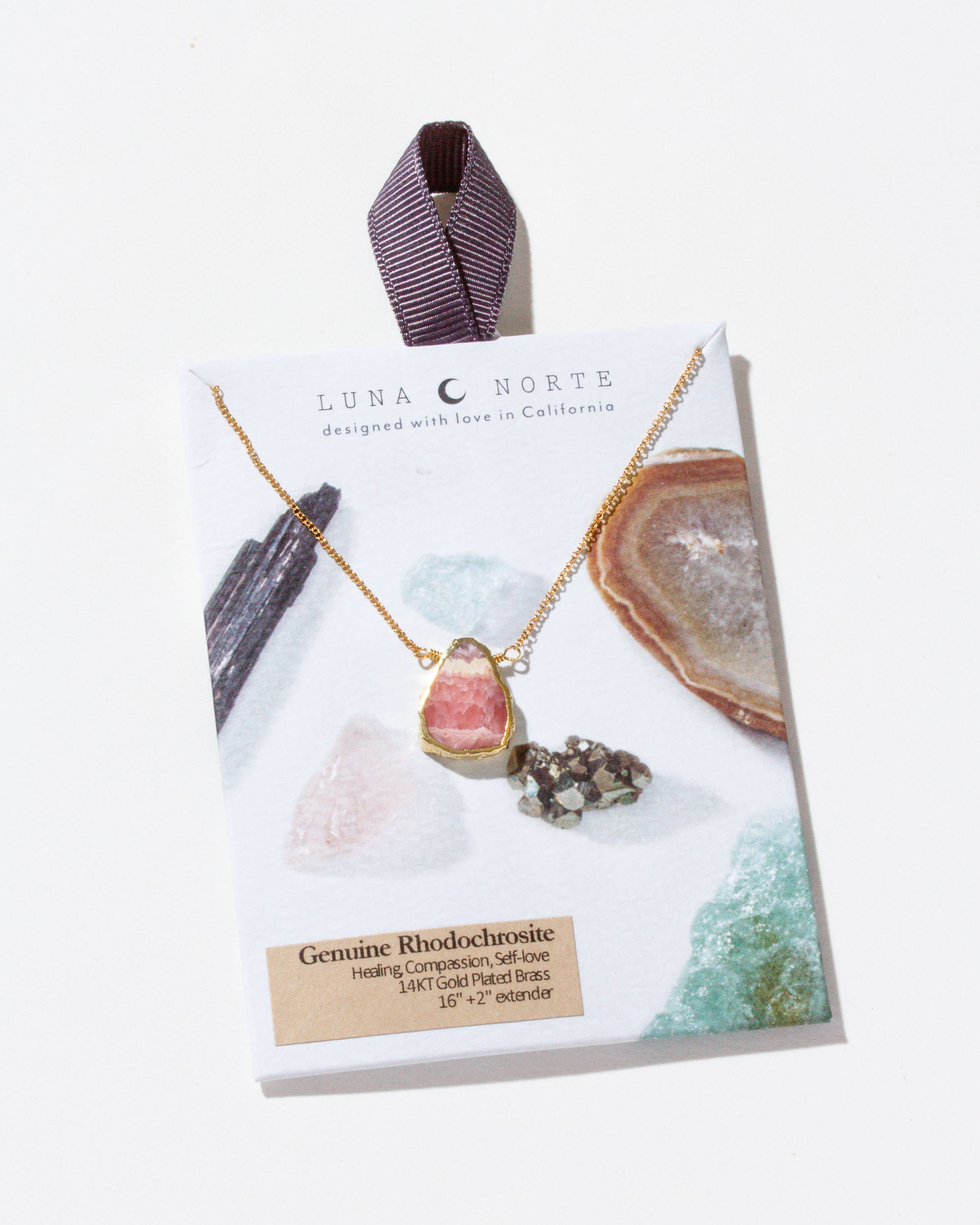 Earth, Wind and Fire Stone Necklace Gold | Rhodochrosite