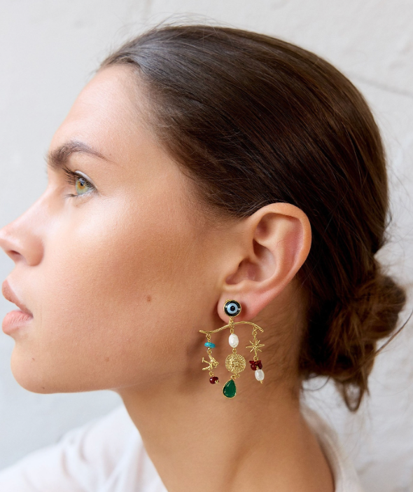 Evil Eye Charm Chandelier Earring 14K