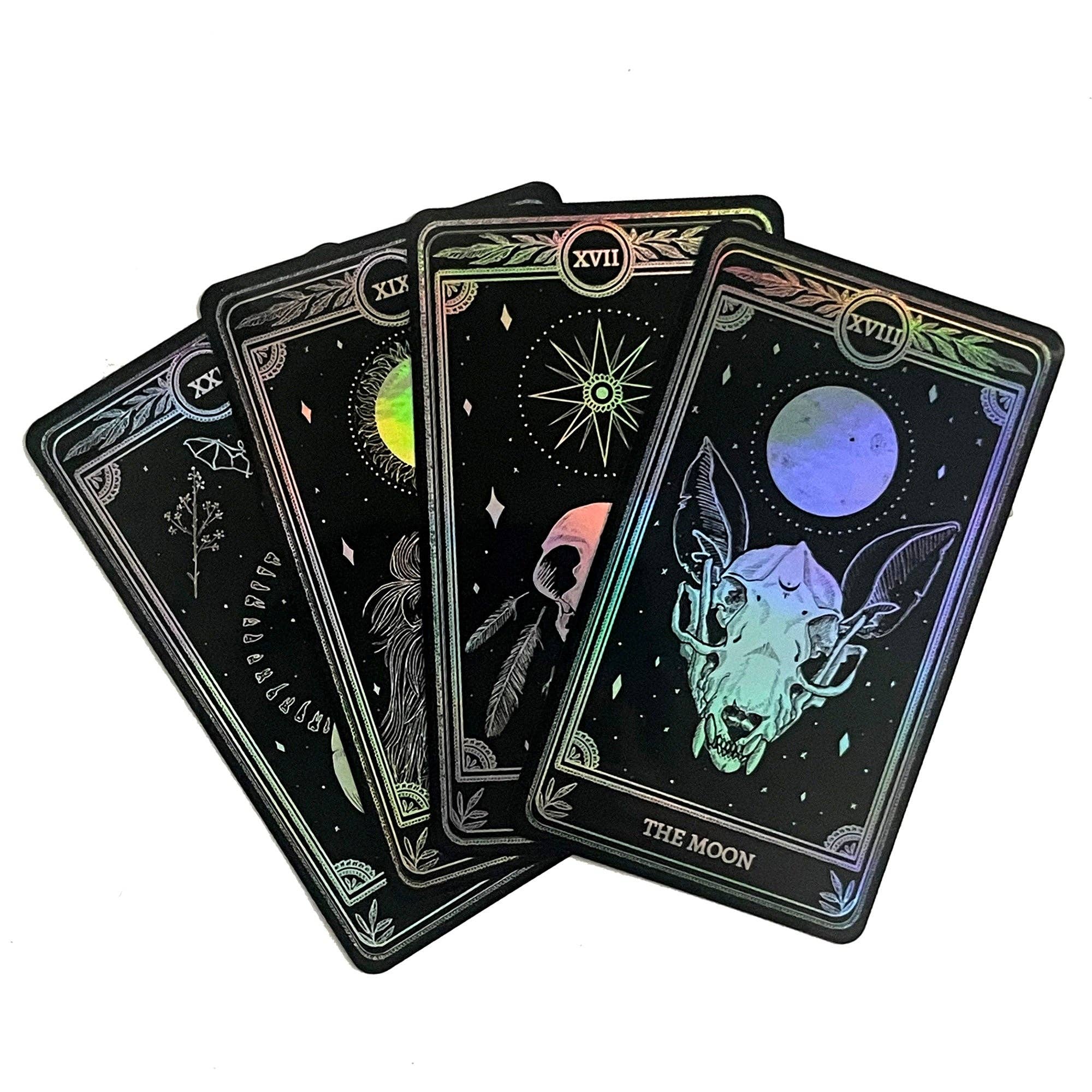 Celestial Sticker Pack, Marigold Tarot Holographic: The Star, The Moon, The Sun, The World - Spiral Circle