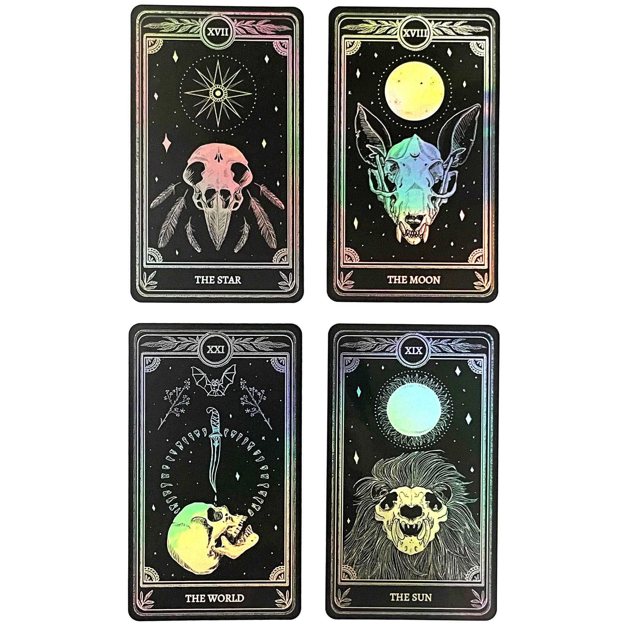 Celestial Sticker Pack, Marigold Tarot Holographic: The Star, The Moon, The Sun, The World - Spiral Circle