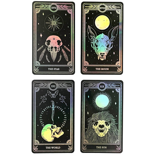 Celestial Sticker Pack, Marigold Tarot Holographic: The Star, The Moon, The Sun, The World - Spiral Circle