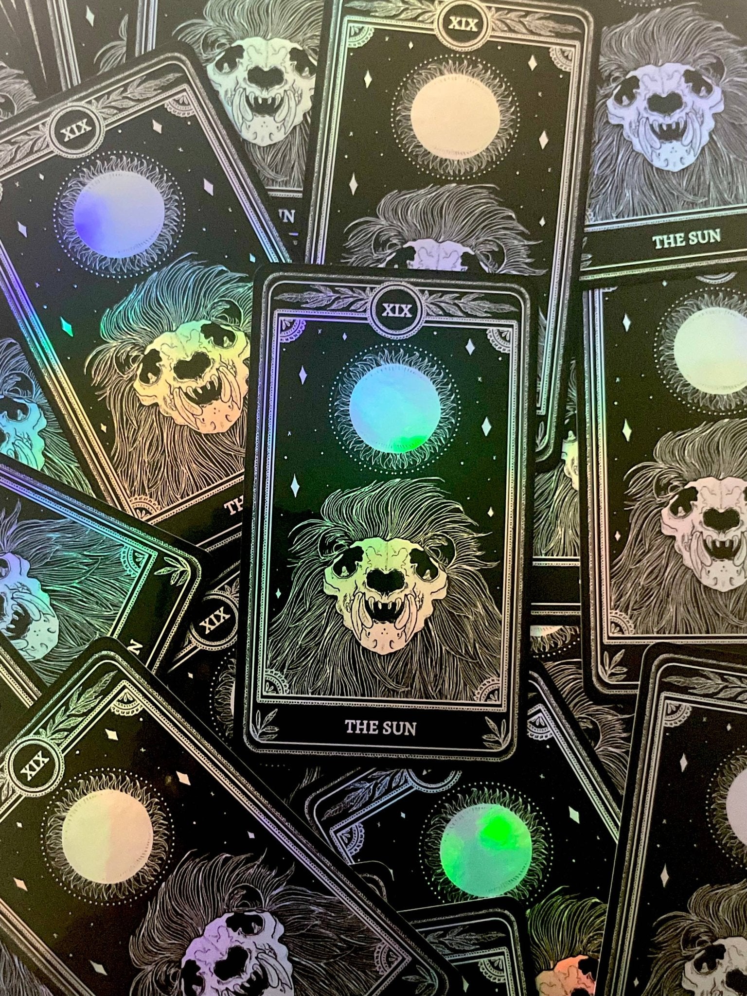 Celestial Sticker Pack, Marigold Tarot Holographic: The Star, The Moon, The Sun, The World - Spiral Circle