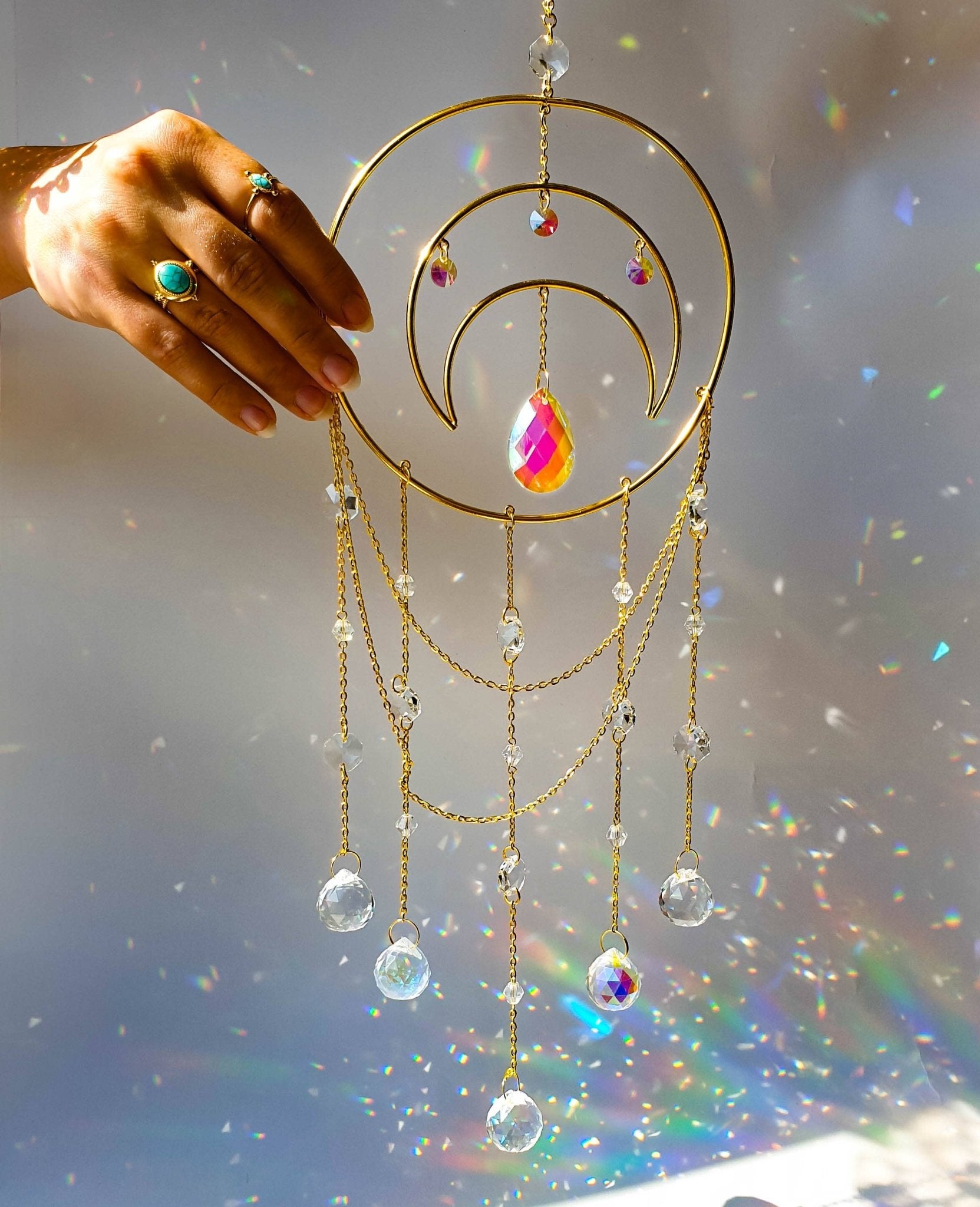 Celestial Suncatcher - Rainbow Maker Window Decor - Gift - Spiral Circle