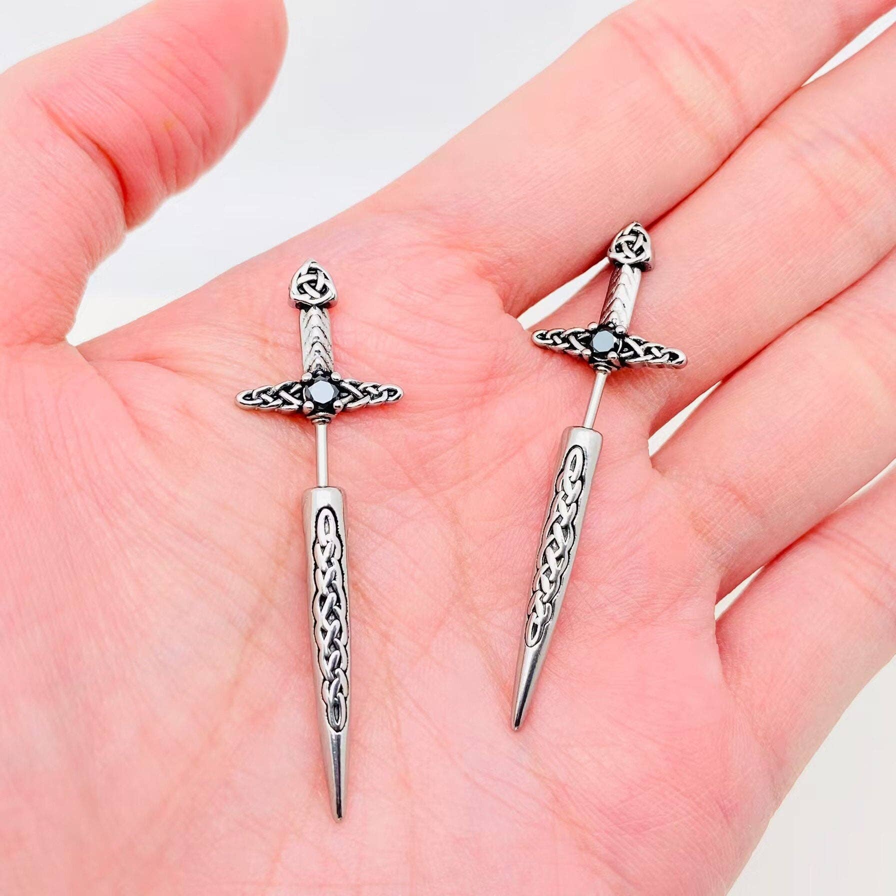 Celtic Knot Sword Stud Earrings - Spiral Circle