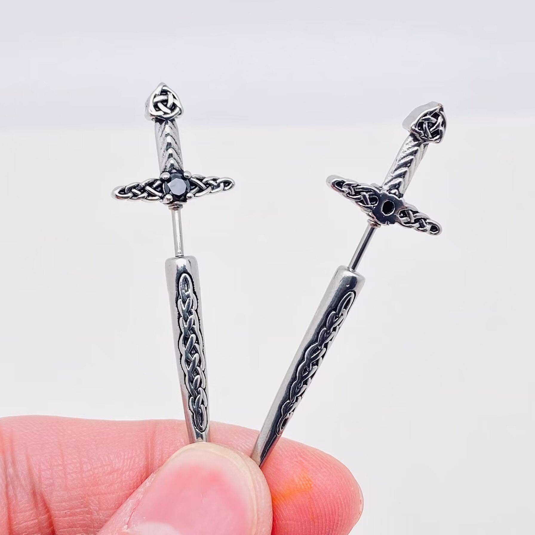 Celtic Knot Sword Stud Earrings - Spiral Circle