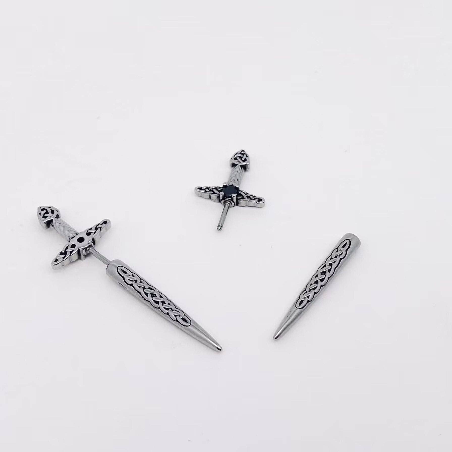 Celtic Knot Sword Stud Earrings - Spiral Circle