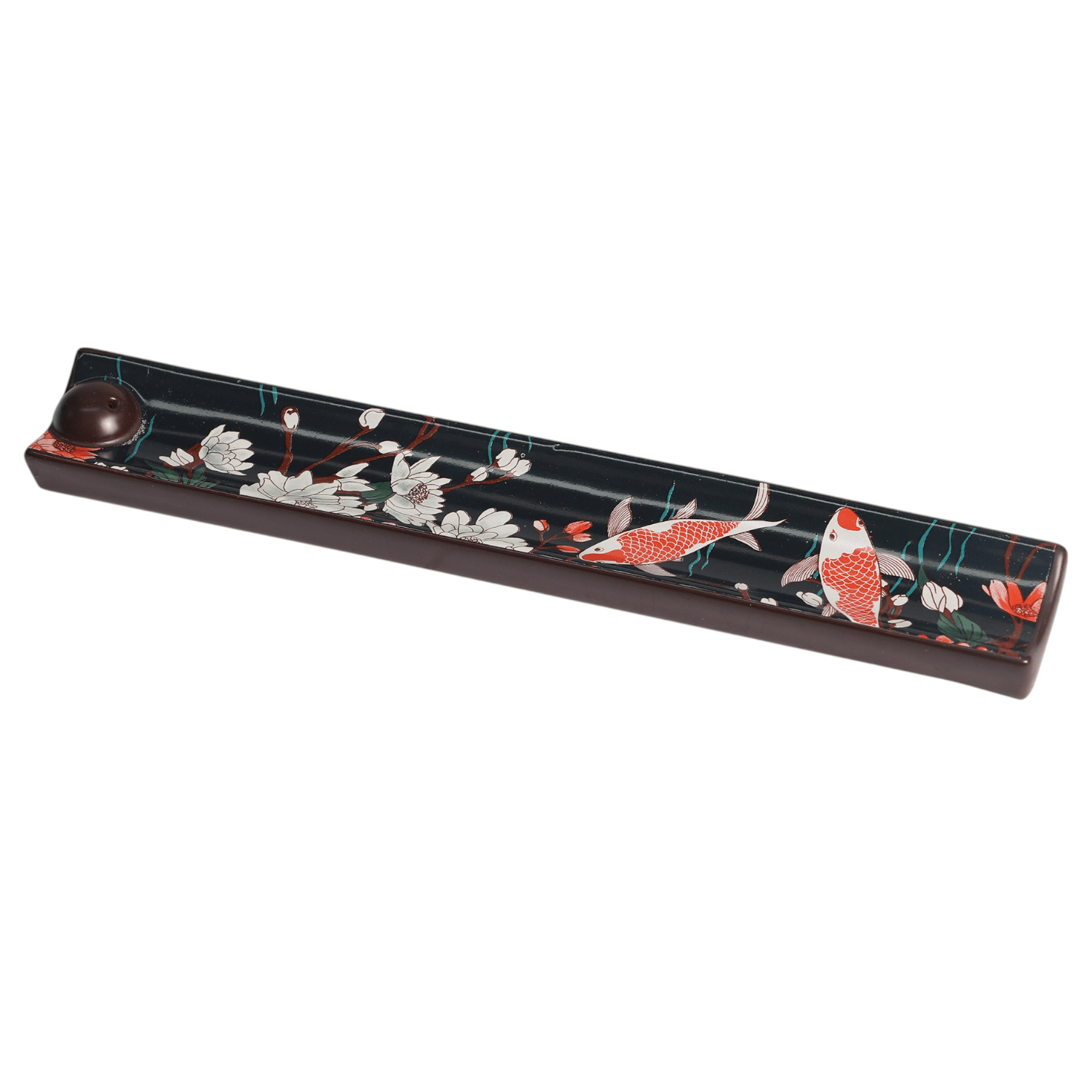 Ceramic Incense Holder 9 inch L Japanese Koi Fish (1/36) - Spiral Circle