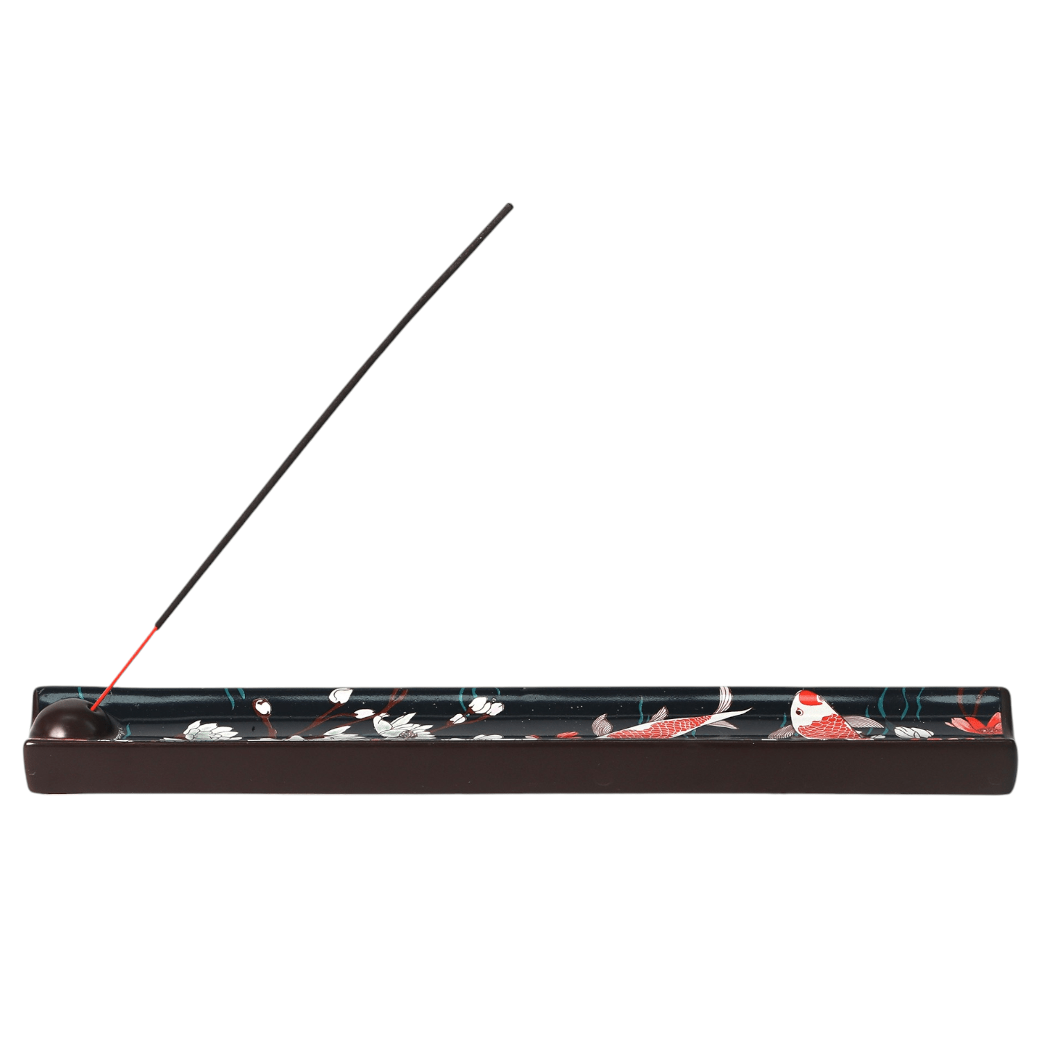 Ceramic Incense Holder 9 inch L Japanese Koi Fish (1/36) - Spiral Circle