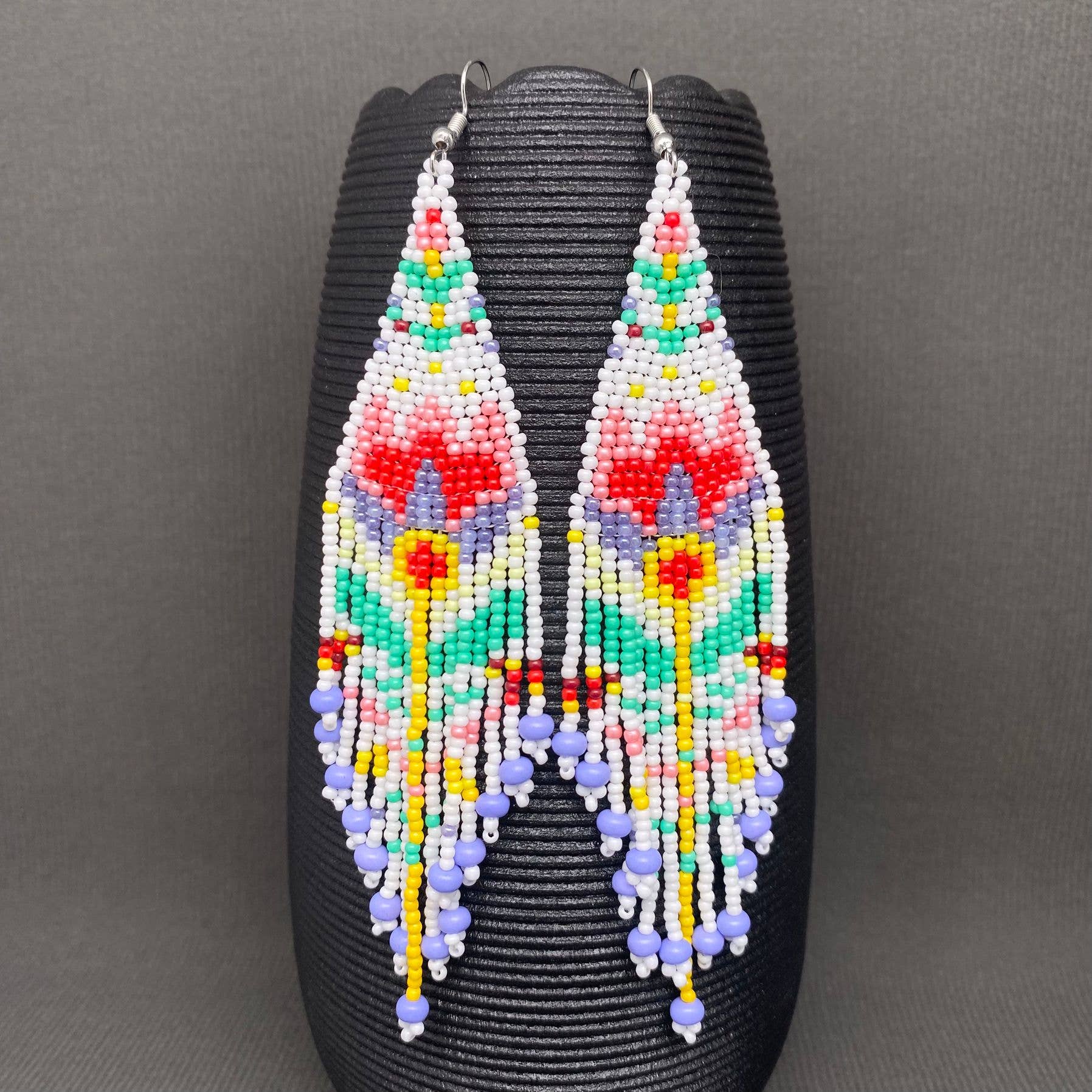 Bohemian Flower Colored Seed Beads Fringe Earrings