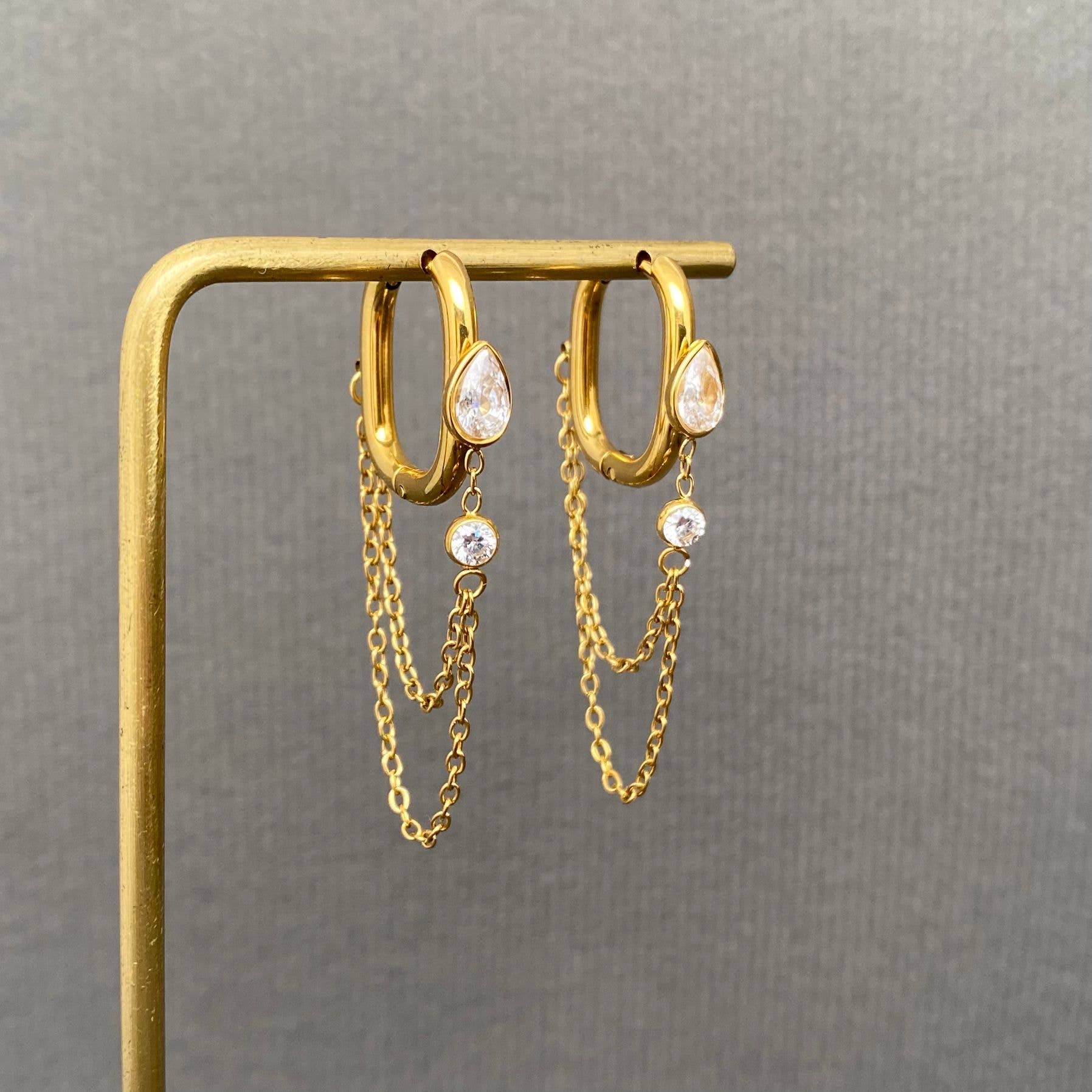 Chain Fringe 18K Gold Plated Earrings - Spiral Circle