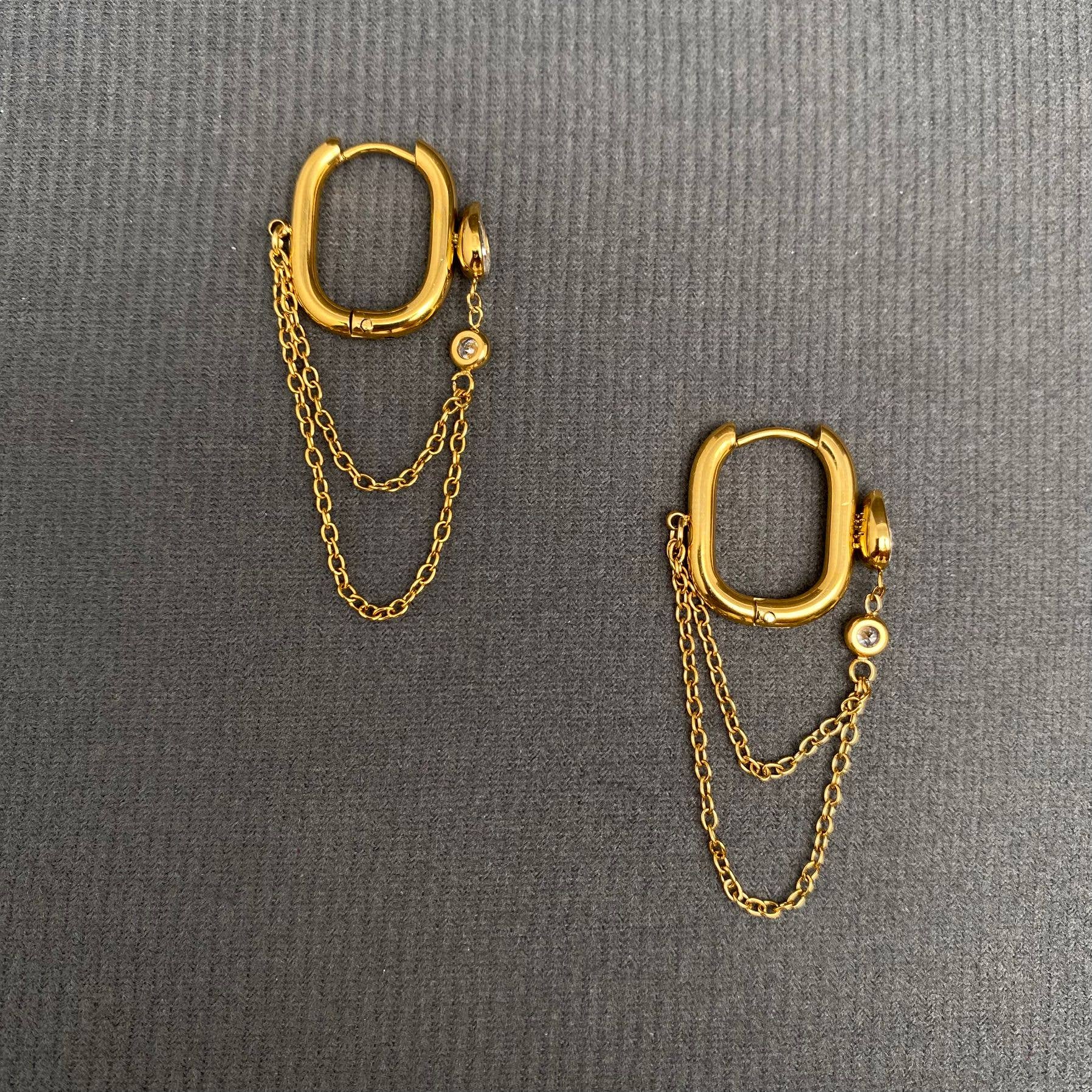 Chain Fringe 18K Gold Plated Earrings - Spiral Circle