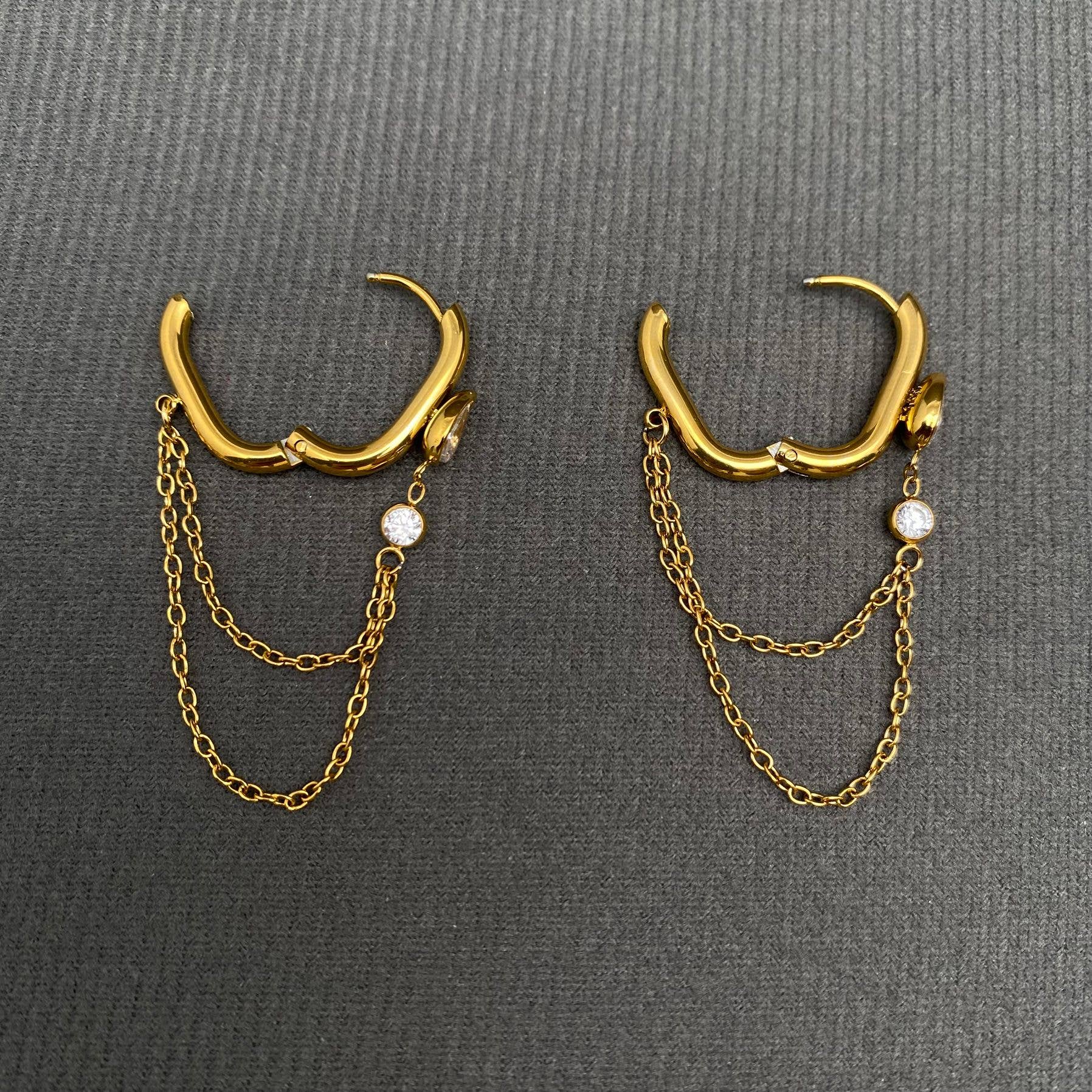 Chain Fringe 18K Gold Plated Earrings - Spiral Circle