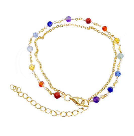 Chakra Faceted Double Row Chain Bracelet - Spiral Circle