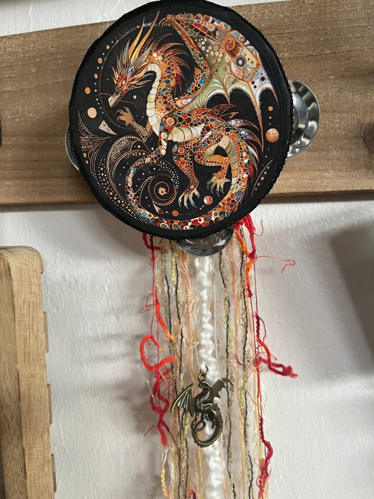 Charmed Dragon 4" Tambourine and Ribbon Wall Accent - Spiral Circle