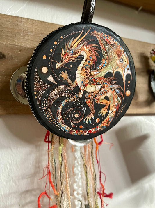 Charmed Dragon 4" Tambourine and Ribbon Wall Accent - Spiral Circle