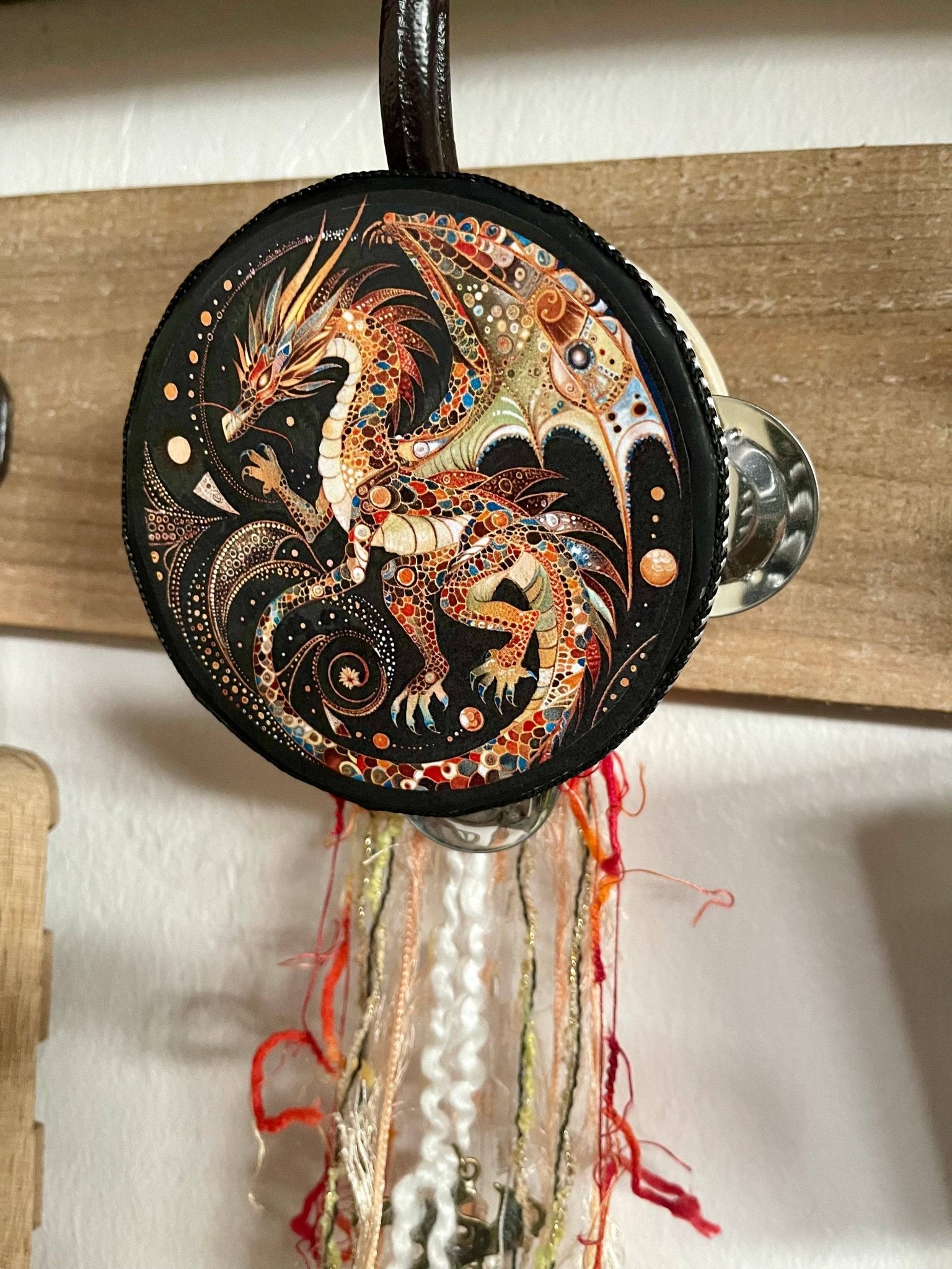 Charmed Dragon 4" Tambourine and Ribbon Wall Accent - Spiral Circle