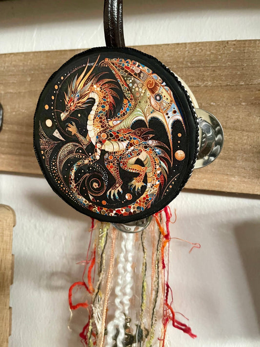 Charmed Dragon 4" Tambourine and Ribbon Wall Accent - Spiral Circle