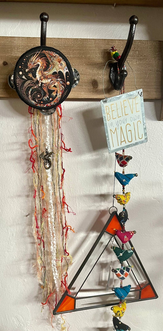 Charmed Dragon 4" Tambourine and Ribbon Wall Accent - Spiral Circle