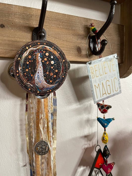 Charmed White Magic 4" Tambourine and Ribbon Wall Accent - Spiral Circle